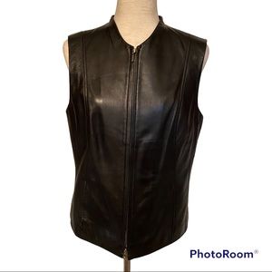 CASLON JACKET COAT VEST BLACK LEATHER ZIP FRONT POCKETS SLEEVELESS SIZE M
